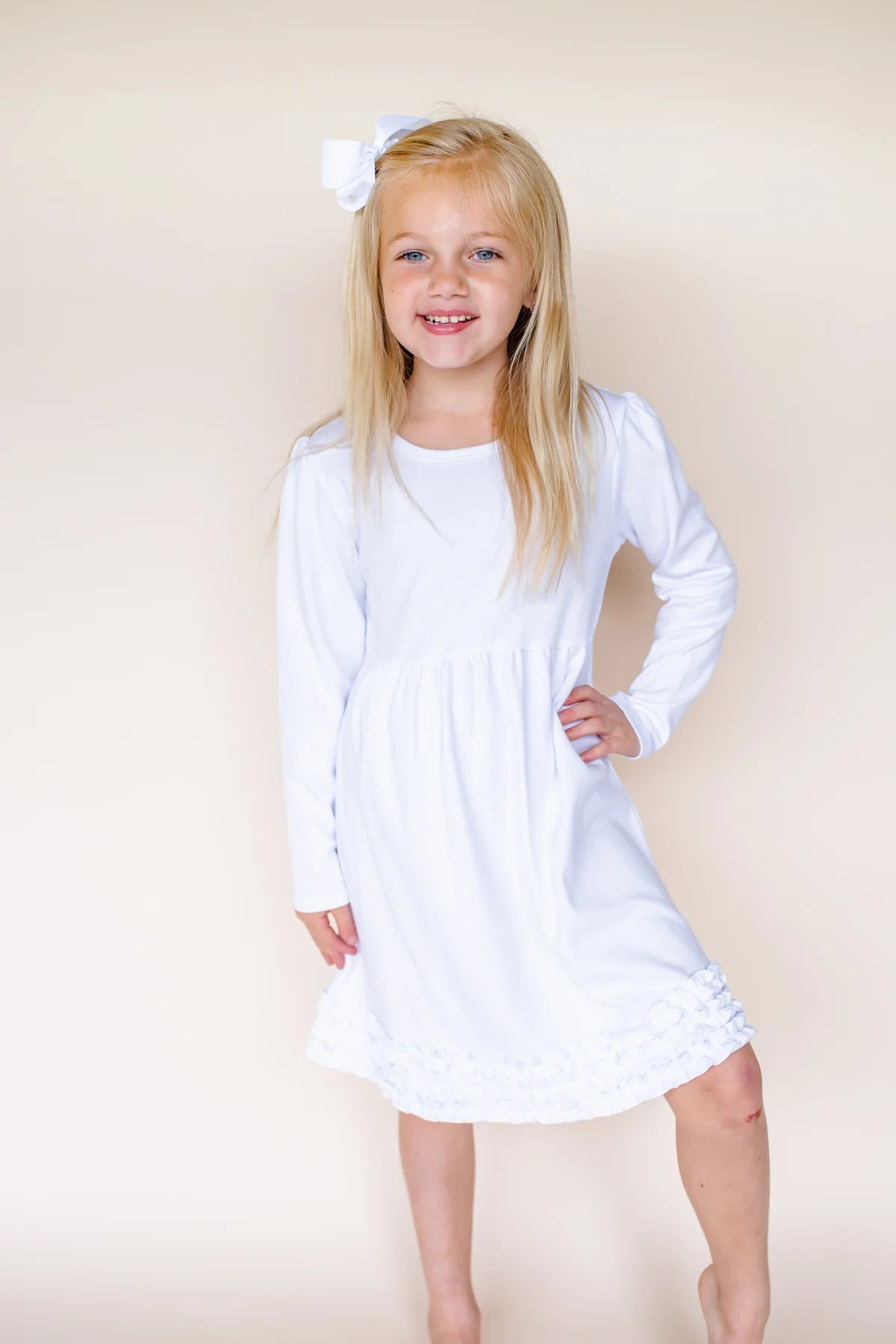 Girl Long Sleeve Ruffle Empire Waist Dress Personalized